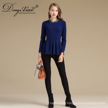 Wholesales New Designs Blue Round Neck Pullover Cashmere Blend Sweater In China